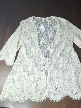 Cato Ivory Crochet Lace Open Front Cardigan
